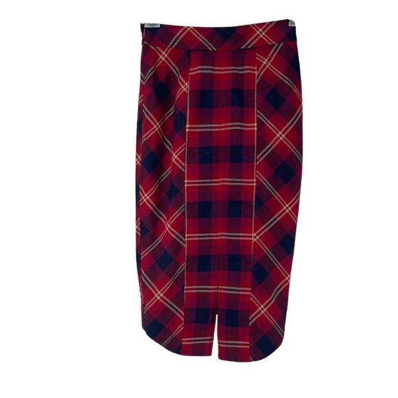 Free People Skirt Geometric Precision Plaid Pencil Red High Low Womens Size 2 - Picture 2 of 8